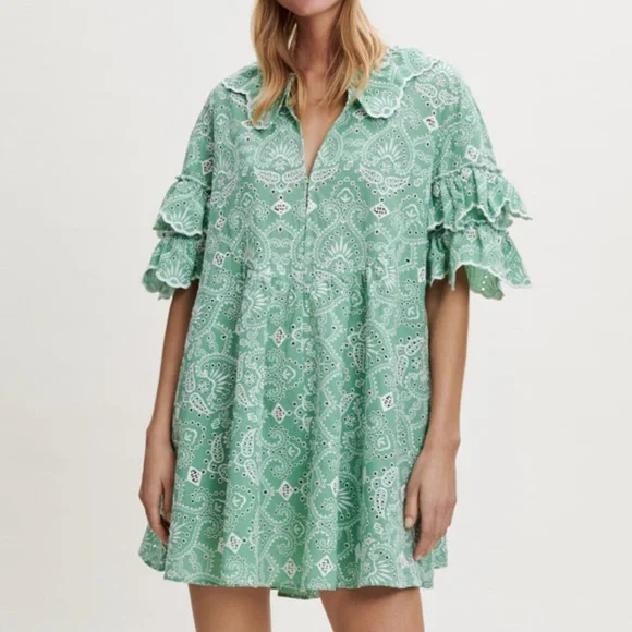 Maje Raberie Embroidered Eyelet Cotton Dress hold C - Picture 2 of 16